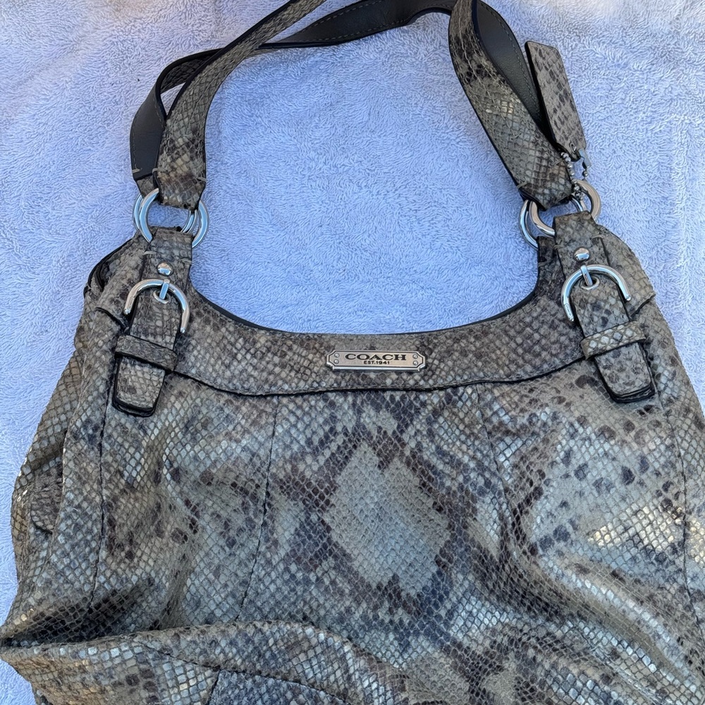 Coach Gray Shoulder Bag with Distressed Leather and Metallic Accents